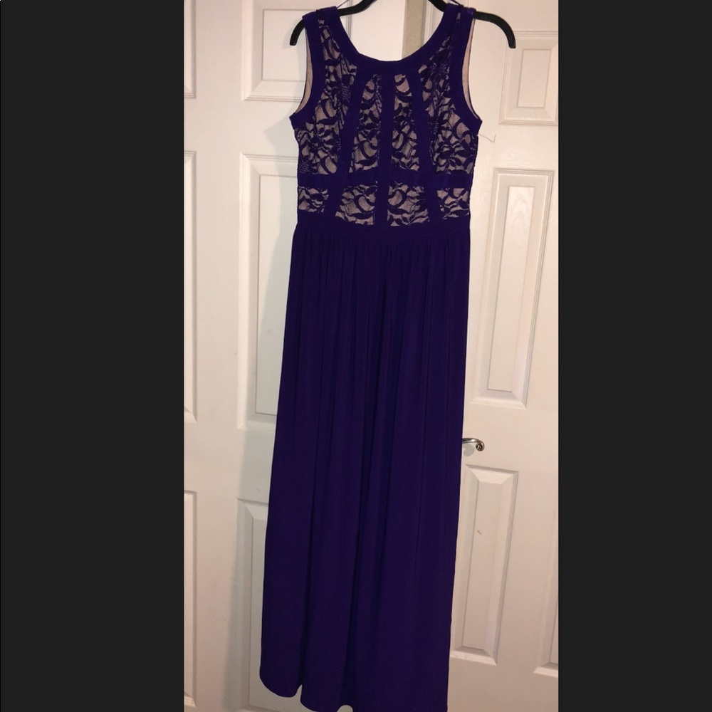 Dark purple long maxi dress with lace detailing